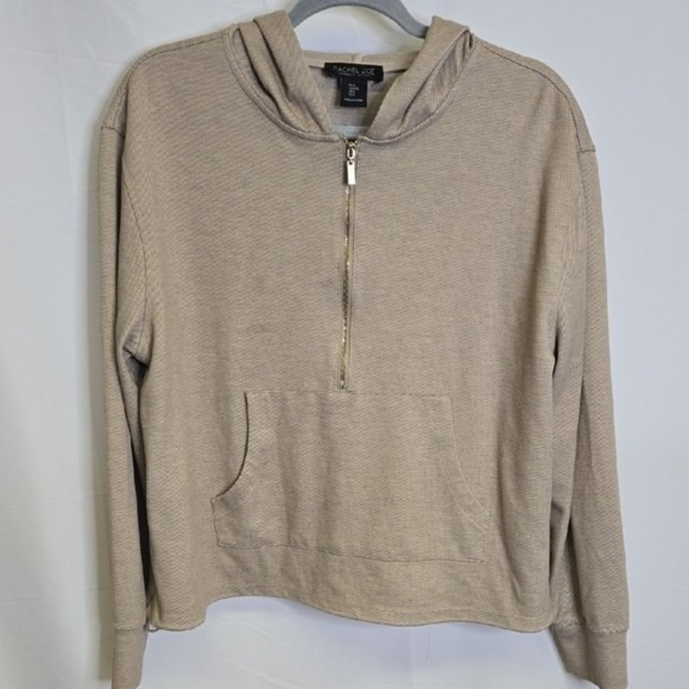 Rachel Zoe Half Zip Cropped Hoodie, Tan Neutral, Casual Athleisure, Large